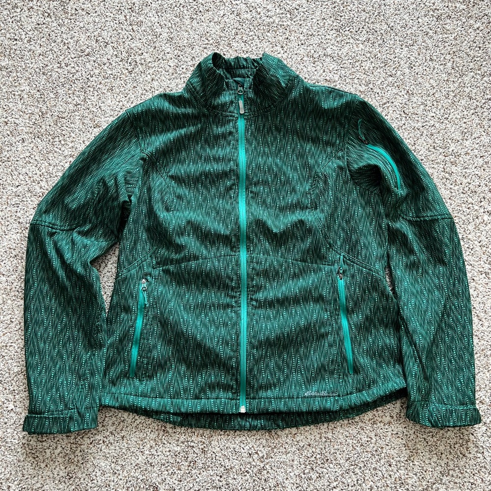 Eddie Bauer Teal Patterned Soft Shell Jacket - Si… - image 1